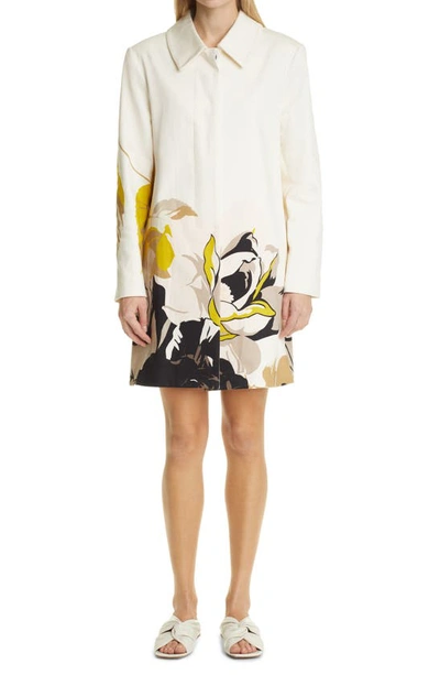 Adam Lippes Floral Denim Car Coat In Ivory Floral