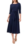 Chaus Tie Front Fit & Flare Midi Dress In Navy