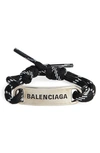 Balenciaga Plate Logo-engraved Corded Bracelet In Black