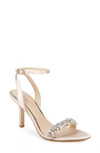 Jewel Badgley Mischka Ojai Crystal Ankle Strap Sandal In Champagne Satin