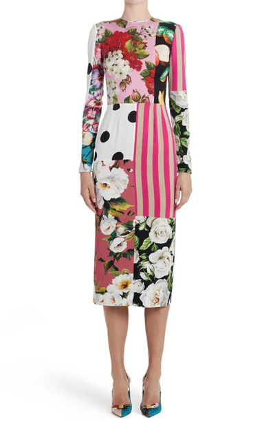 Dolce & Gabbana Printed Stretch-silk Charmeuse Dress In Multi