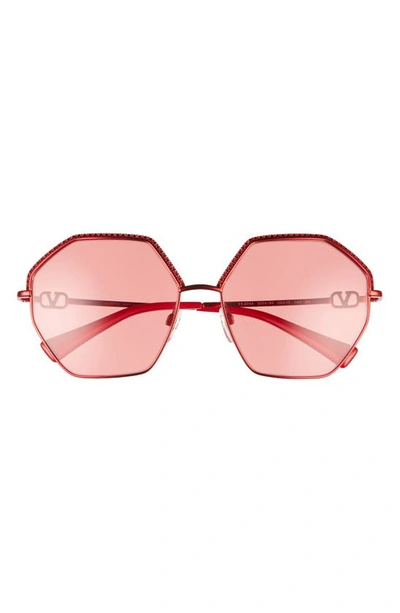 Valentino 59mm Crystal Trim Geometric Sunglasses In Red/ Red