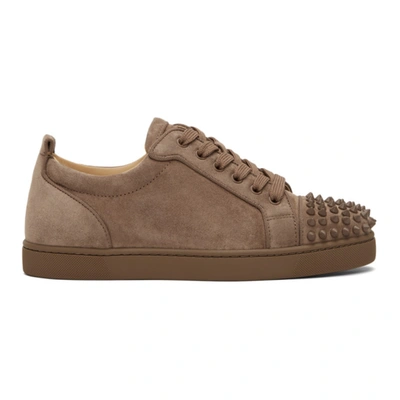 Christian Louboutin Louis Junior Spikes Cap-toe Suede Trainers In Brown