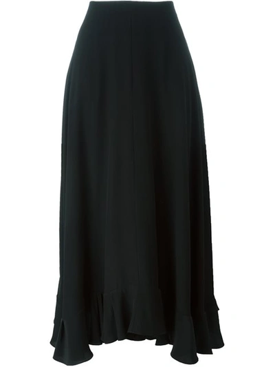 Chloé Flounce-hem Satin-backed Crepe Midi Skirt In Black