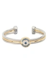 Meshmerise Twisted Cable Cz Evil Eye Bracelet In Two Tone