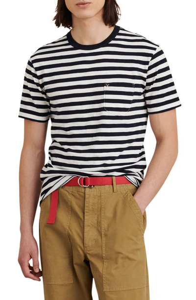 Alex Mill Slub Stripe Pocket T-shirt In Navy/ White