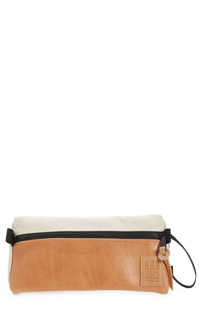 Topo Designs Heritage Canvas & Leather Dopp Kit In Natural Canvas/ Tan Leather