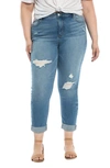 SLINK JEANS DISTRESSED HIGH WAIST BOYFRIEND JEANS,SPP302A54MYA