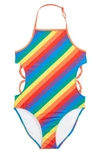 Treasure & Bond Kids' Cutout One-piece Swimsuit In Orange Vibrant Multi Stripe