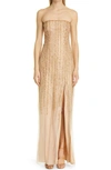 MARCHESA NOTTE STRAPLESS BEADED TULLE COLUMN GOWN,N43G2080