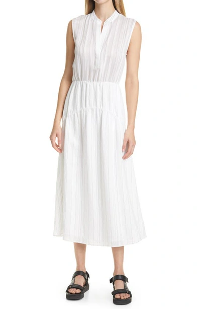 Vince Stripe Tiered Sleeveless Dress In Optic White