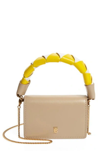 Burberry Jessie Leather Top Handle Bag In Soft Fawn/ Wht/ Yellow