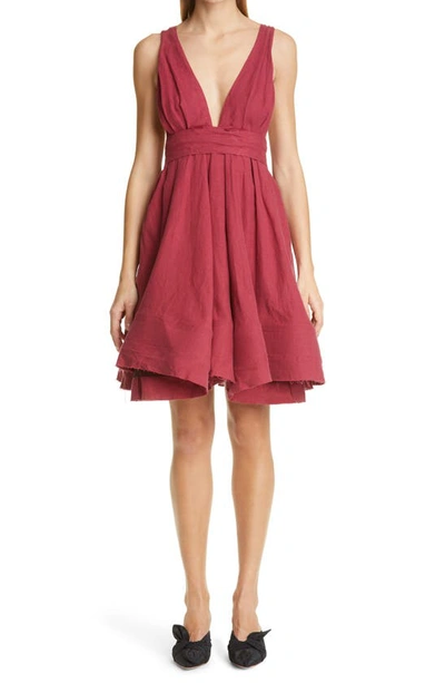 Brock Collection Quesyn Bow Linen Minidress In Bordeaux
