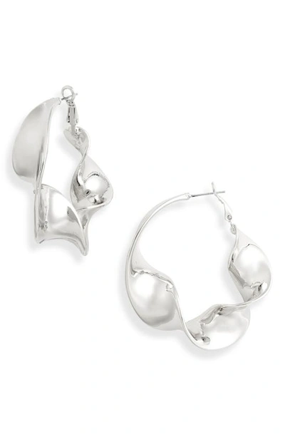 Open Edit Twisted Hoop Earrings In Rhodium