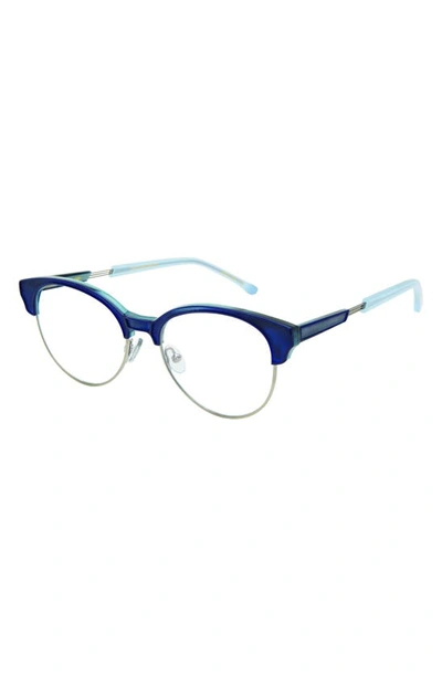 Coco And Breezy Believe 52mm Round Blue Light Blocking Glasses In Blue/ Clear With Champagne