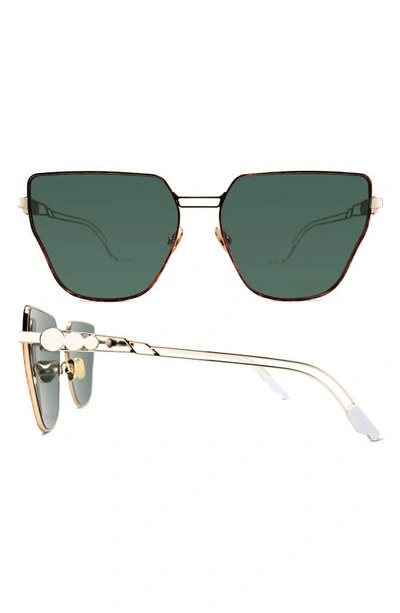 Coco And Breezy Sharita 63mm Oversize Hexagon Sunglasses In Redbrown Tortoise/ Green