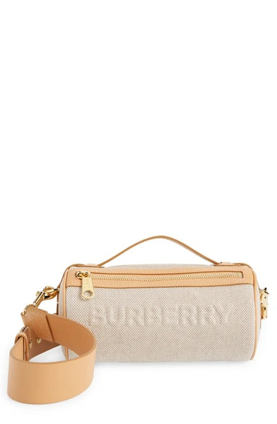 Burberry Embossed Logo Canvas Leather Barrel Bag In Beige ModeSens