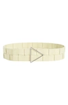 Bottega Veneta Maxi Intreccio Triangle-buckle Belt In Ice Cream & Silver