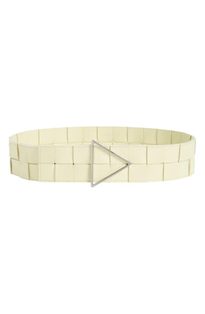 Bottega Veneta Maxi Intreccio Triangle-buckle Belt In Ice Cream/silver