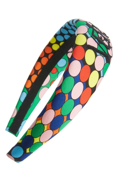 Versace Dot Print Embroidered Logo Headband In Green Multi