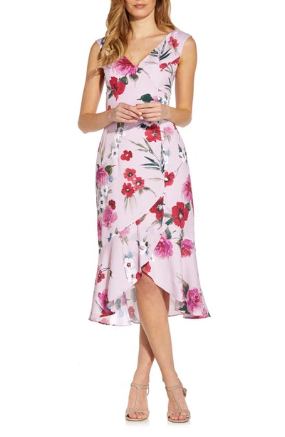 Adrianna Papell Floral-print Flounce Midi Dress In Pink Multi