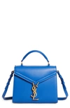 Saint Laurent Mini Cassandra Leather Top Handle Bag In Bleu Majorelle
