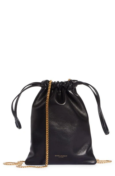 Saint Laurent Mini Drawstring Pouch Shoulder Bag In Nero