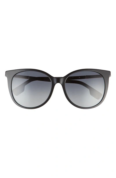 Burberry 55mm Polarized Cat Eye Sunglasses In Black/ Polarized Grey Gradient