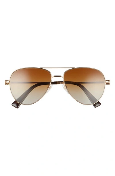 Valentino 57mm Gradient Polarized Pilot Sunglasses In Gold/ Gradient Brown Polarized
