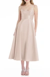 ALFRED SUNG ALFRED SUNG SPAGHETTI STRAP SATIN MIDI COCKTAIL DRESS,D799