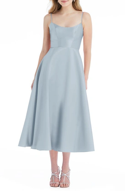 Alfred Sung Spaghetti Strap Full Skirt Satin Midi Dress In Blue