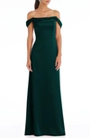 Dessy Collection Off The Shoulder A-line Charmeuse Gown In Evergreen