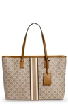 Tory Burch T Monogram Coated Canvas Tote In Granola