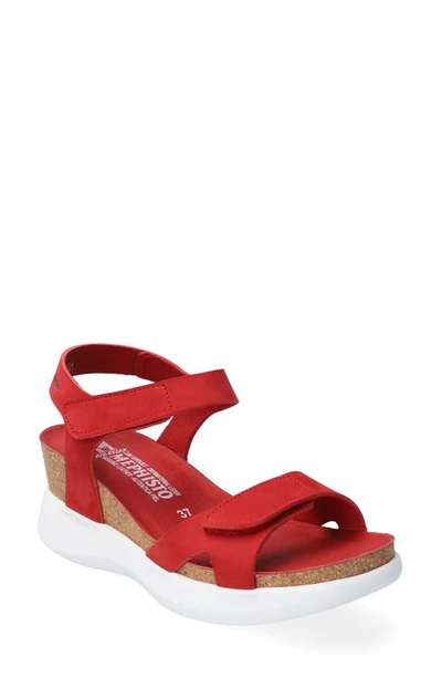 Mephisto Coraly Wedge Sandal In Red Leather