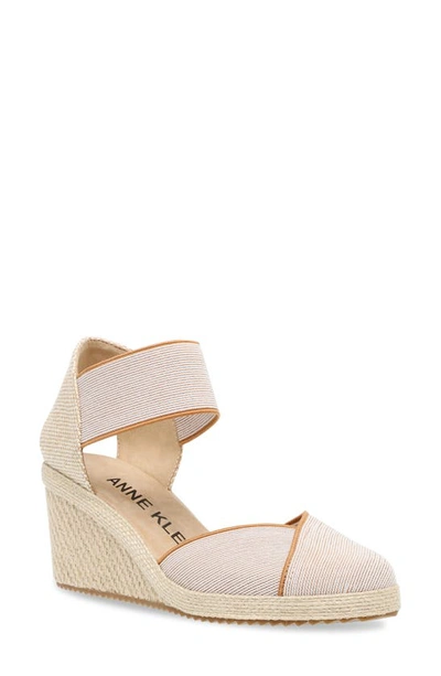Anne Klein Zoey Womens Canvas Ankle Strap Espadrille Heels In Natural