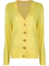 Tory Burch Simone Medallion-button Merino Cardigan In Golden Chartreuse