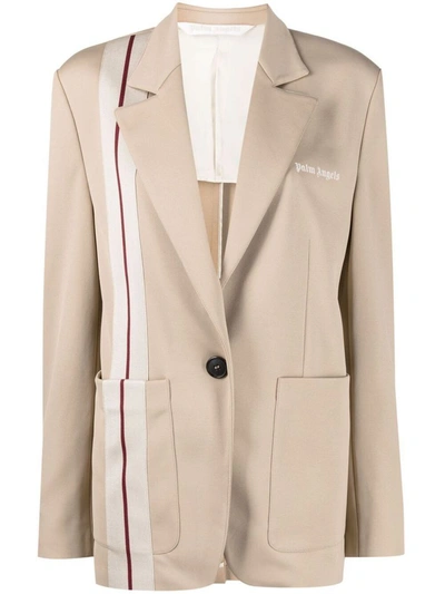Palm Angels Stripe-detail Single-breasted Blazer In Beige
