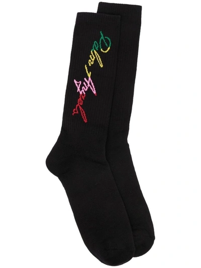 Palm Angels Miami Logo Intarsia Cotton Blend Socks In Black