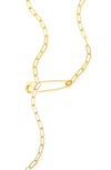 Adornia Safety Pin Paper Clip Lariat Necklace In Yellow