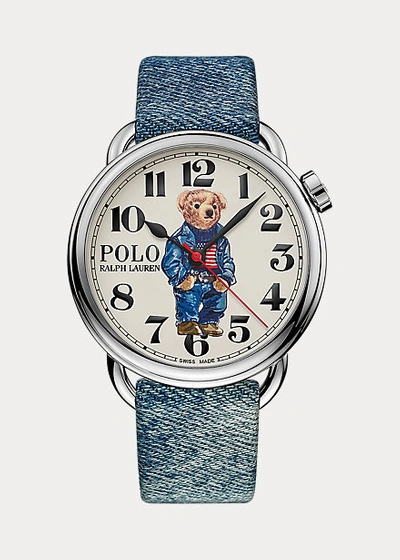 Polo Ralph Lauren 42 Mm Denim Flag Polo Bear Watch In White Dial