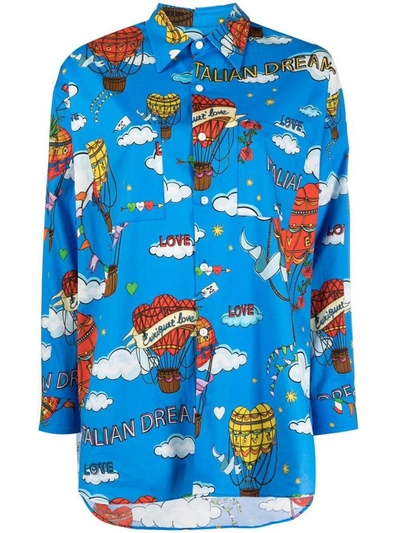 Alessandro Enriquez Multicolour Stretch Cotton Oversized Graphic-print Shirt In Blue