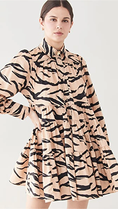 Aje Nouveau Tiered Zebra-print Cotton Mini Dress In Caramel-mahogany-zebra