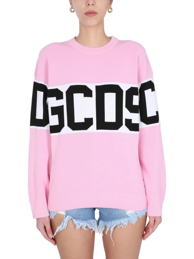 Gcds Logo Knitted Jumper In Pink