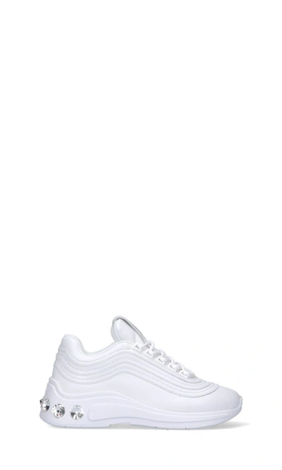 Miu Miu Crystal Chunky Sole Sneakers In White