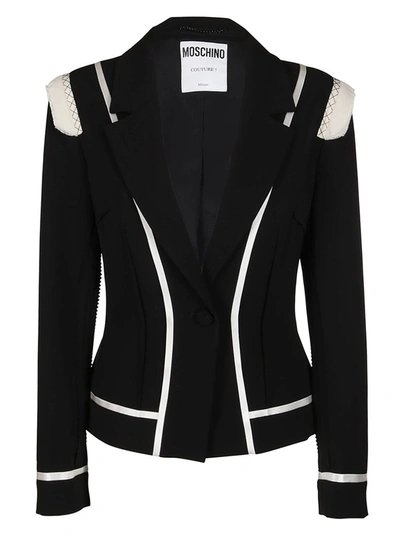 Moschino Patched Sleeved Single Button Blazer In Black