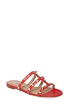 Valentino Garavani Rockstud Slide Sandal In Red Leather