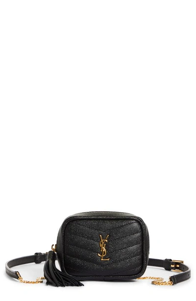 Saint Laurent Crocodile-effect Logo-plaque Belt Bag In Black
