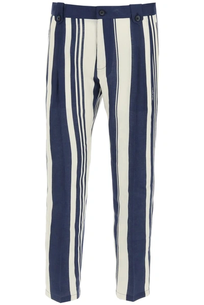 Dolce & Gabbana Stripe-pattern Straight-leg Trousers In Beige,blue