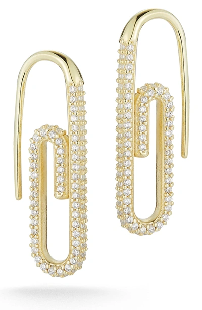 Glaze Jewelry 14k Gold Plated Sterling Silver Pave Cz Paperclip Earrings In Yellow Gold