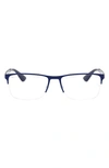 RAY BAN 56MM RECTANGLE SEMI RIMLESS OPTICAL GLASSES,RX633556-O